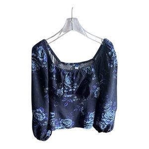 Old Navy Navy Blue Floral Blue Women's Top